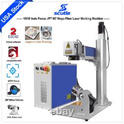 100W Auto Focus JPT M7 Mopa Fiber Laser Marking Machine + Rotary Axis Ezcad2