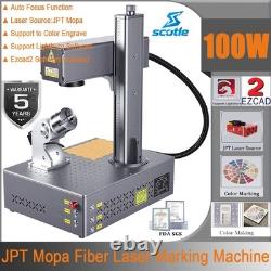 100W Auto Focus JPT Mopa Fiber Laser Marking Machine Color Engraver &Rotary Axis