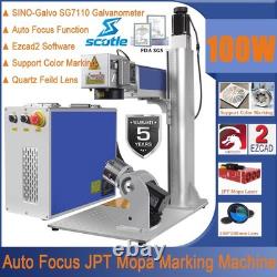 100W JPT Auto Focus Mopa Fiber Laser Marking Machine Engraver Marker Rotary Axis