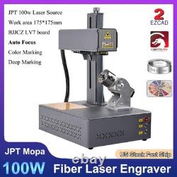 100W JPT M7 Mopa Fiber Laser Engraver Marking Machine Auto Focus Rotary axis US