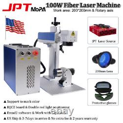 100W Mopa Fiber Laser Marking Machine Rotary Metal Engraving Remove Rust US