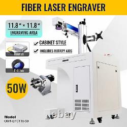 11.8x11.8 in. 50W Fiber Laser Marking Machine Metal Engraver with Rotary Axis