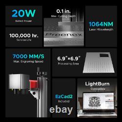 20W Fiber Laser Metal Marking 6.9x6.9 MOPA Metal Laser Engraver with Rotary Axis