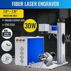 30W 7.9x7.9 Split Fiber Laser Marking Metal Marker Engraver with Rotary Axis