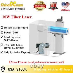 30W Fiber Laser Marking Machine Rotary Axis For Metal Steel 300300mm US STOCK