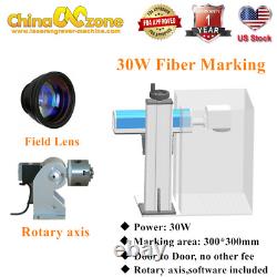 30W Fiber Laser Marking Machine Rotary Axis For Metal Steel 300300mm US STOCK