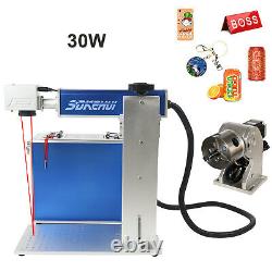 30W Fiber Laser Marking Machine for Metals 6.9x6.9 EzCad2 +Rotary Axis 110V