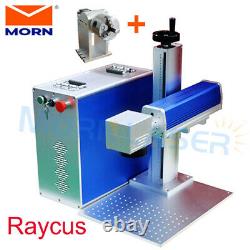 30W Raycus Fiber Laser Marking Machine CNC Metal Engraving Cut 80mm Rotary Axis