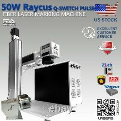 50W Raycus Fiber Laser Marking Machine 2 Lenses Rotary 125 Motorized Z US Stock