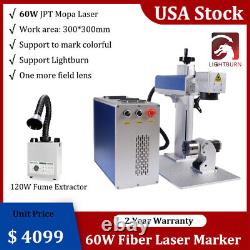 60W JPT M7 Mopa Fiber Laser Marking 300300mm Rotary axis 120W Fume Extractor