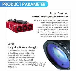 60W JPT MOPA M7 Fiber Laser Marking Machine Engraver 175mm Lens and 80mm Rotary