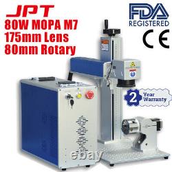 80W MOPA JPT M7 Fiber Laser Marking Machine Laser Marker 175mm Lens 80mm Rotary