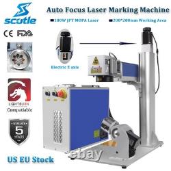 Auto Focus 100W JPT Mopa Fiber Laser Marking Machine Engraver Rotary Axis Ezcad2