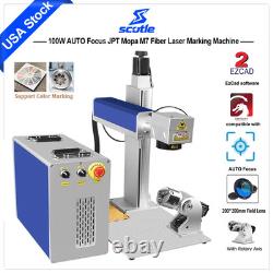JPT 100W Mopa Fiber Laser Marking Engraving Machine Auto Focus Rotary Axis