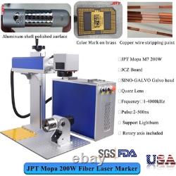 JPT 200W M7 Mopa Fiber Laser Marking Cutting Machine Quartz Len Rotary Lightburn