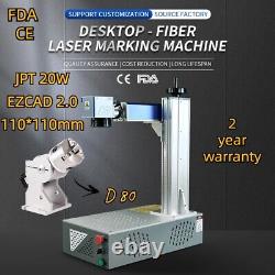 JPT 20W Fiber Laser Engraver Machine with D80 Rotary Device Metal Steel Marking