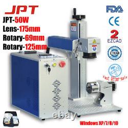 JPT 50W Fiber Laser Marking Machine for Ring Jewelry Two Rotary D69 and D125 FDA