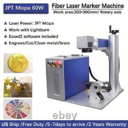 JPT 60W Fiber Laser Marking Cutting Engraver Machine Rotation JCZ For Metal US
