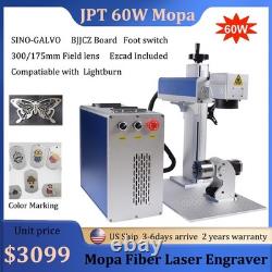 JPT 60W Mopa Fiber Laser Marking Metal Engraving Machine 300/175mm Rotary US