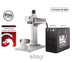 JPT MOPA 60W Fiber Laser Engraver Marking Machine for Metal & Jewelry D80 Rotary