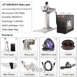 JPT MOPA M7 30W 60W 100W Fiber Laser Engrave Marking Machine Motorized Rotary