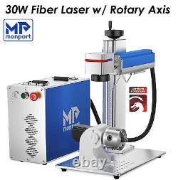 Monport 30W Fiber Laser Engraver With Rotary Axis Lightburn 360° Laser Marking