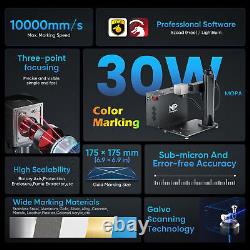 Monport 30W JPT Fiber Laser Marking Engraver +Rotary Color Engraving Metal Steel