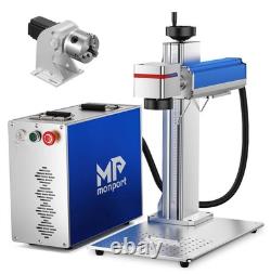 Monport 50W Fiber Laser Marking Machine 7.9x7.9 Laser Engraver with Rotary Axis