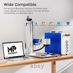 Monport 50w Fiber Laser Marking Machine 7.9x7.9 Laser Engraver With Rotary Axis