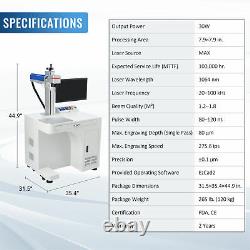OMTech 30W 7.9×7.9 Max Fiber Laser Marking Machine Engraver with Rotary Axis