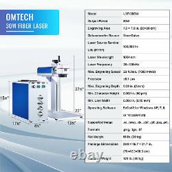 OMTech 30W 7.9x 7.9 Fiber Laser Marking for Metal Engraver with Rotary Axis