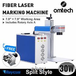 OMTech 30W 8x8 in. Fiber Laser Marking Machine for Metal Steel w. Rotary Axis A