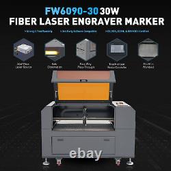OMTech 30W Fiber Laser Engraver Marker 24x35 Motorized Workbed Ruida for Metal