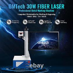 OMTech 30W Fiber Laser Marking Machine 6.9x 6.9 Metal Engraver with Rotary Axis