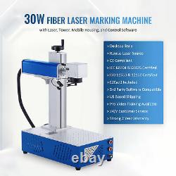 OMTech 30W Fiber Laser Marking Machine 7.9x 7.9 Metal Engraver w. Rotary Axis