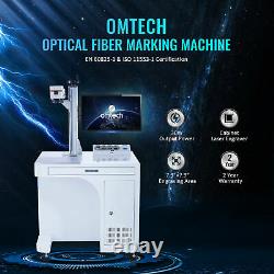 OMTech 30W Fiber Laser Marking Machine Workstation 8x8 with Fiber Rotary Axis A