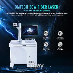 OMTech 30W Raycus Fiber Laser Marking Machine Engraver 7x7 bed with Rotary Axis