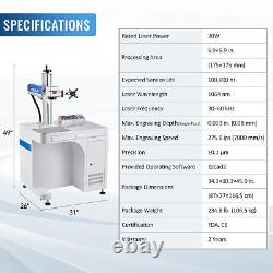 OMTech 30W Raycus Fiber Laser Marking Machine Engraver 7x7 bed with Rotary Axis