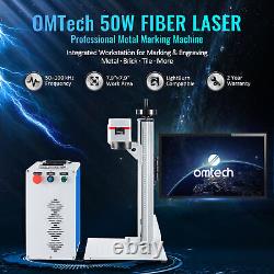 OMTech 50W Fiber Laser Marking Machine 7.9x7.9 Laser Engraver with Rotary Axis