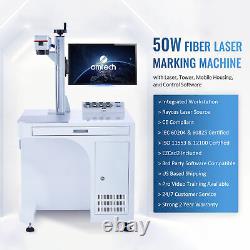 OMTech 50W Fiber Laser Marking Machine Workstation Mobile 12x12 Laser Engraver