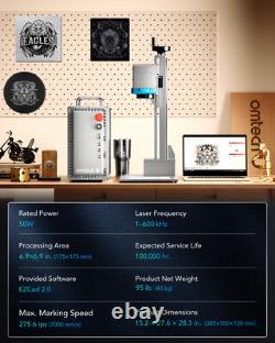 OMTech 50W JPT Autofocus Fiber Laser Marking Machine with Camera&Rotary Axis -Used