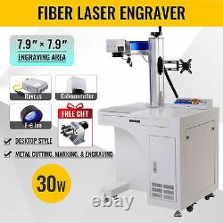 OMTech 7.9x7.9 30W Fiber Laser Marking Machine Metal Engraver with Rotary Axis