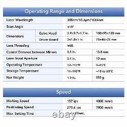 OMTech Fiber Laser Marking Galvo Head Upgrade Replacement Scanner 355 1064 10600