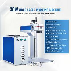 OMTech Split Fiber Laser Marking Metal Engraver 7.9 x 7.9 30W with Rotary Axis