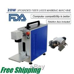 Portable 20W Fiber Laser Marking Engraving Machine Metal Engraver + Ratory Axis