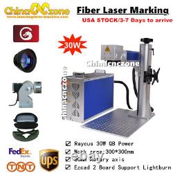 Raycus 30W QB 300300mm Fiber Laser Marking Rotary Machine Gold Jewellery Mark