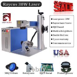 Raycus 30W QB Laser Fiber Marking Machine 300/110mm Field Lens EzCad2 Metal INUS