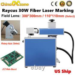 Raycus QB30W Laser Fiber Marking & Rotary Dual Field Lens EzCad2 Metal 300300mm