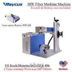 Raycus QB 30W Fiber Laser Marking Machine Rotary Axis For Metal Steel Marking US