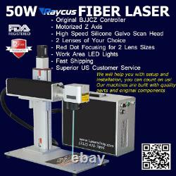 USA Stock 50W Raycus Fiber Laser Marking Engraving Machine, 2 Lenses, Rotary 80